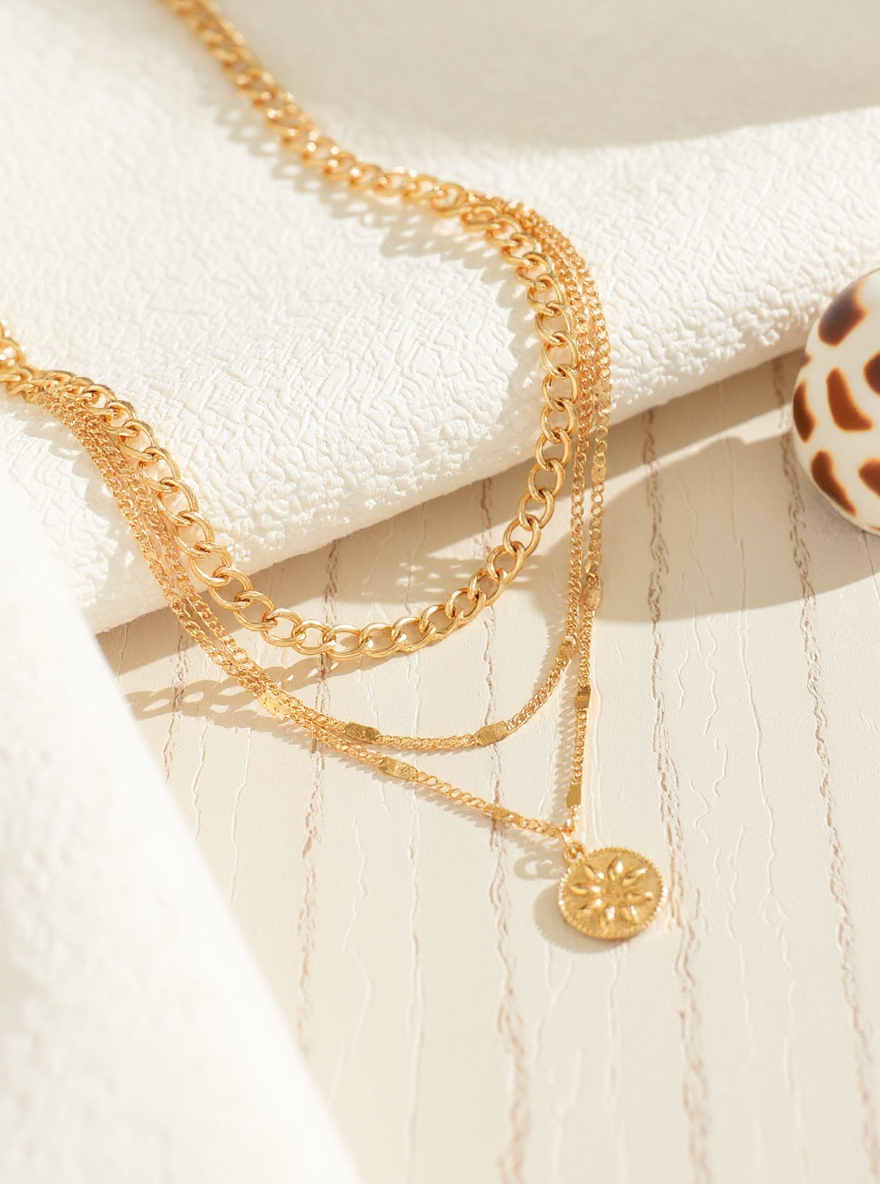 Layered Necklace with Sun Medallion Pendant