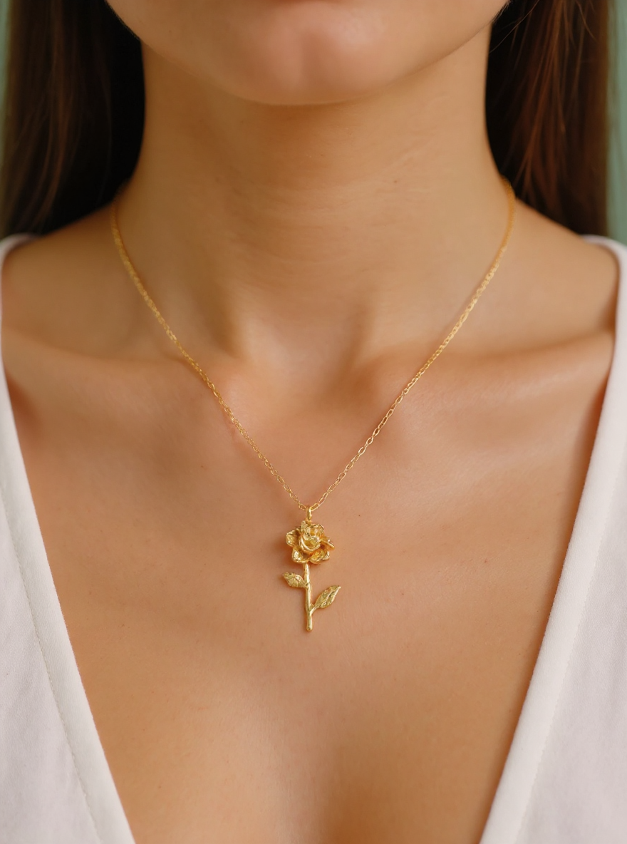 Alloy Rose Pendant Necklace