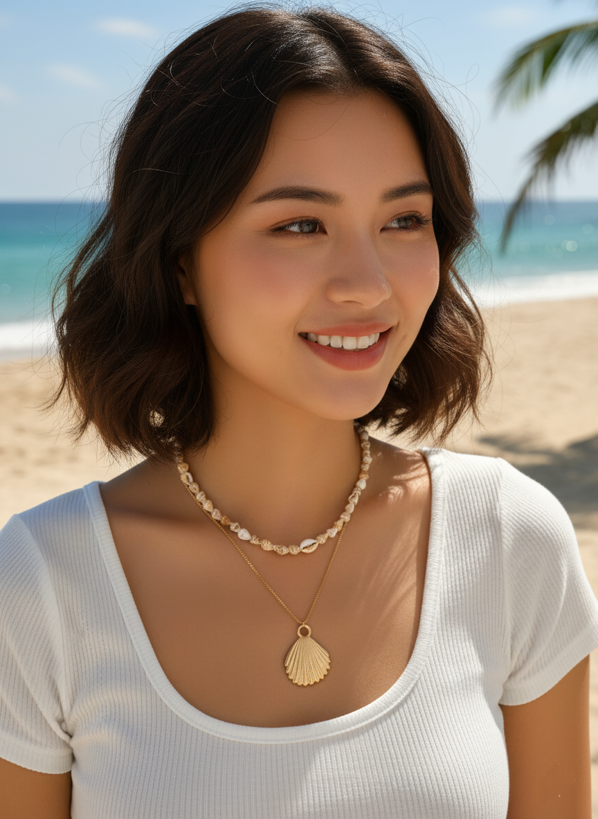 Golden Shell Pendant Necklace