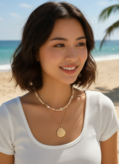 Golden Shell Pendant Necklace